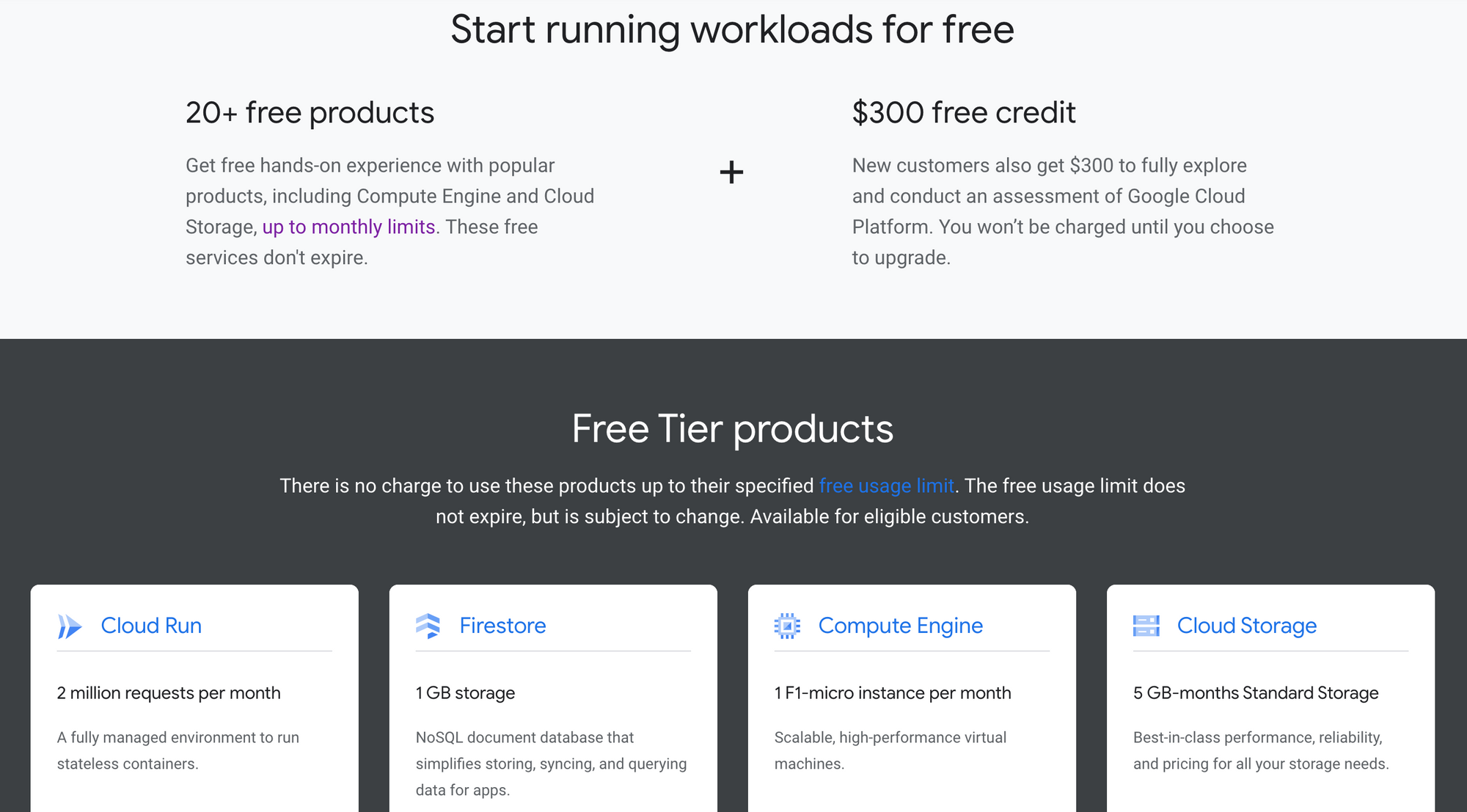 GCP $300 credit and free tier products