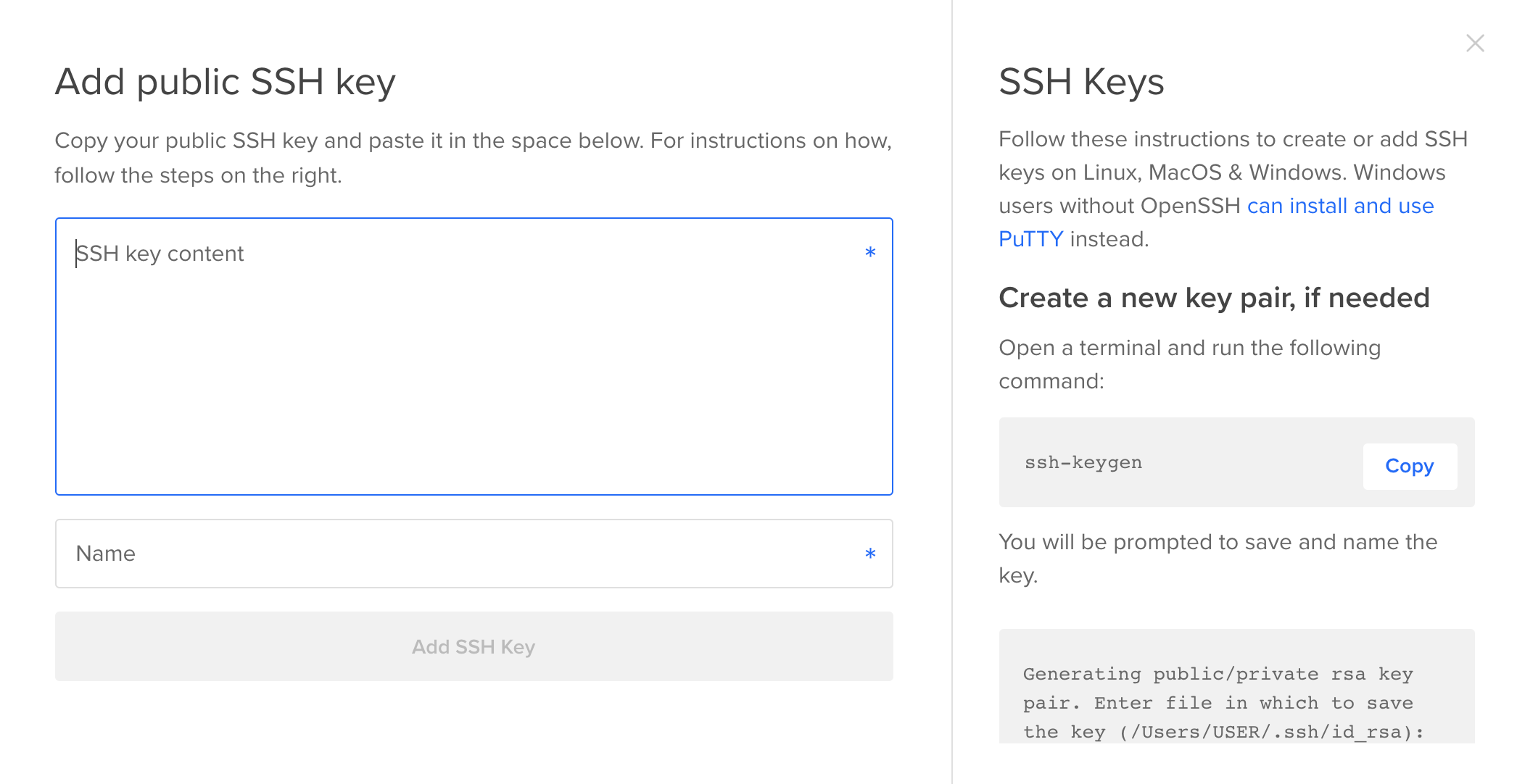 Ghost droplet creation - add public SSH key