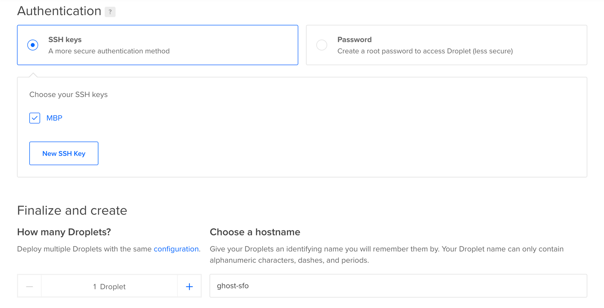 Ghost droplet creation - authentication and hostname