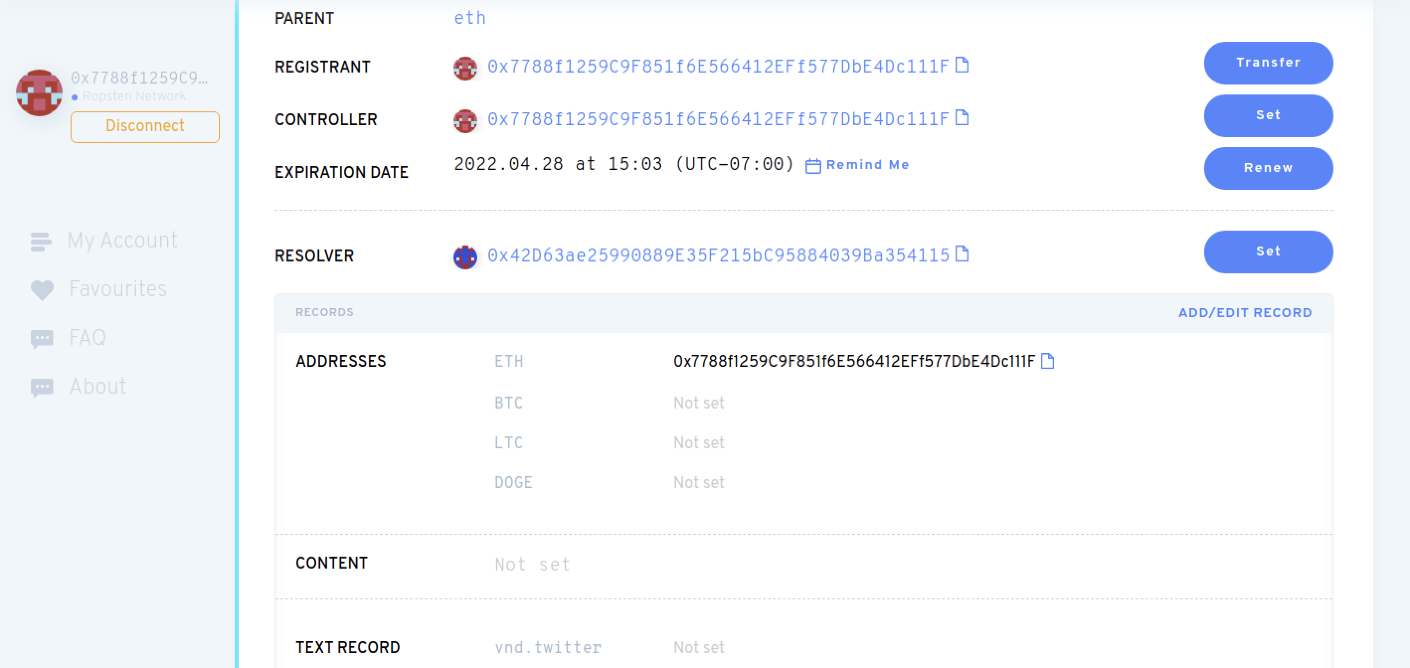 ENS domain attributes