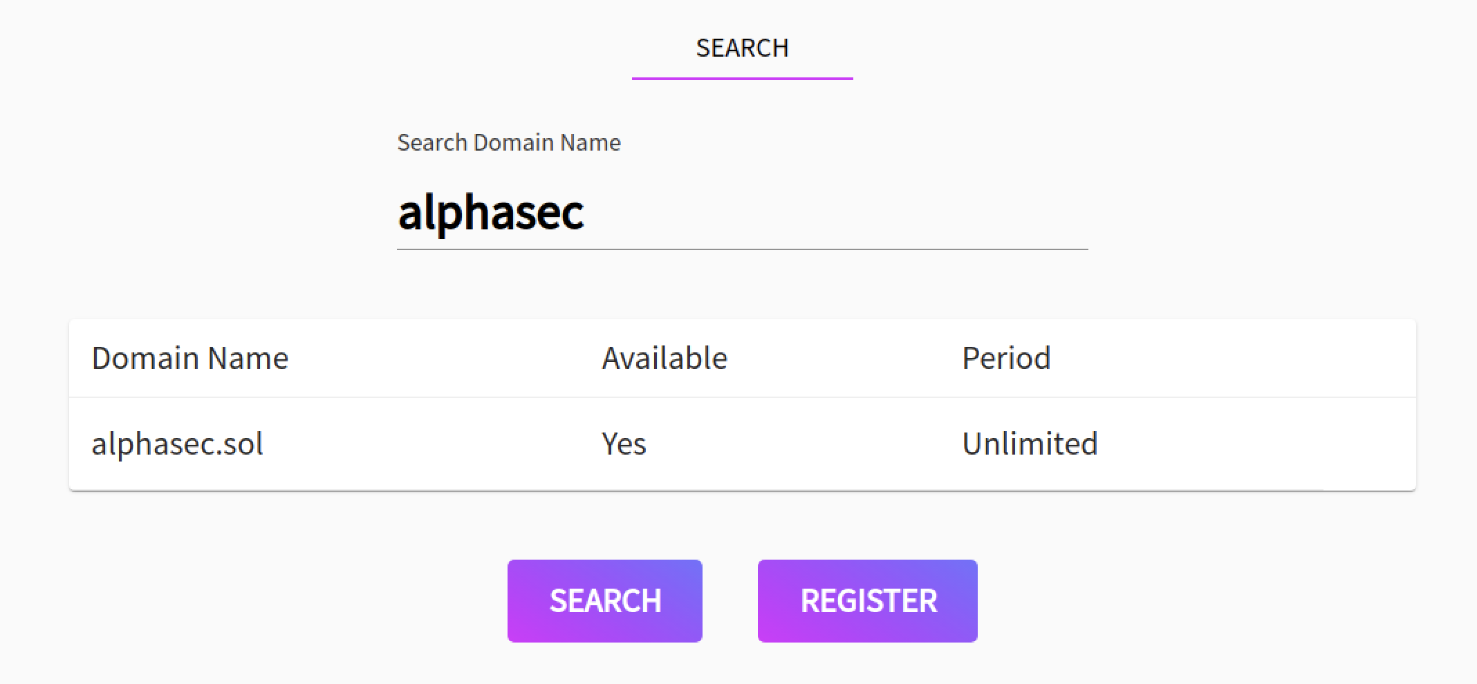 Solana Name Service domain search