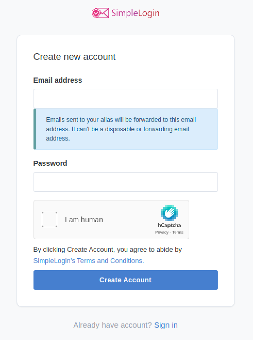 SimpleLogin email alias registration