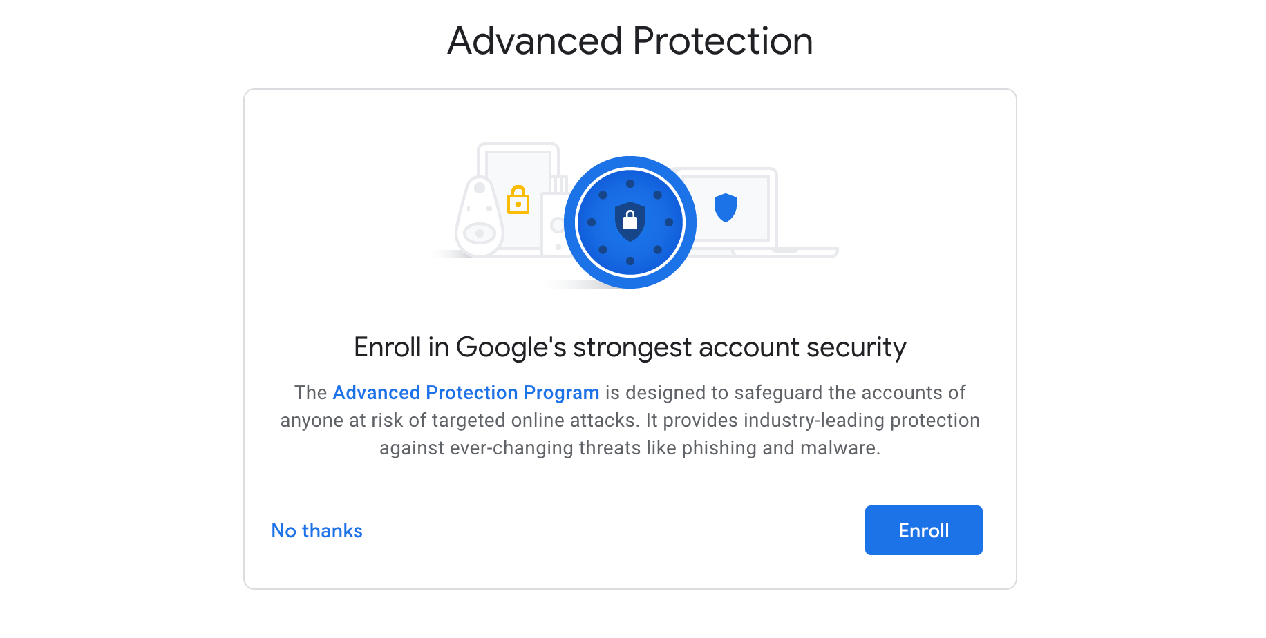 Google Advanced Protection landing page