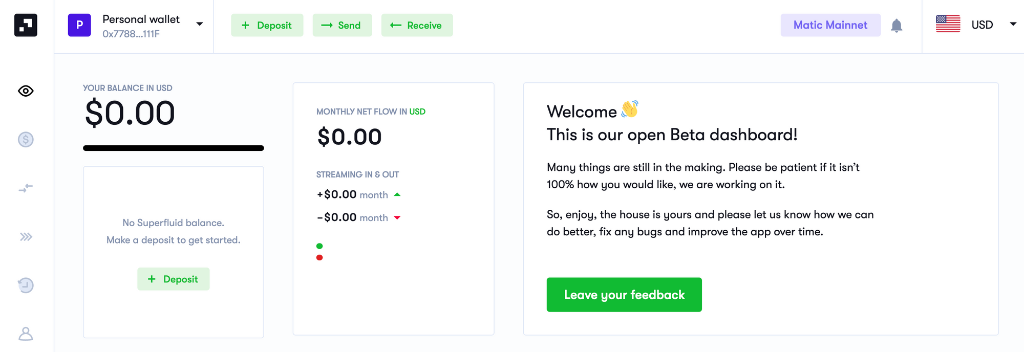 Superfluid dashboard