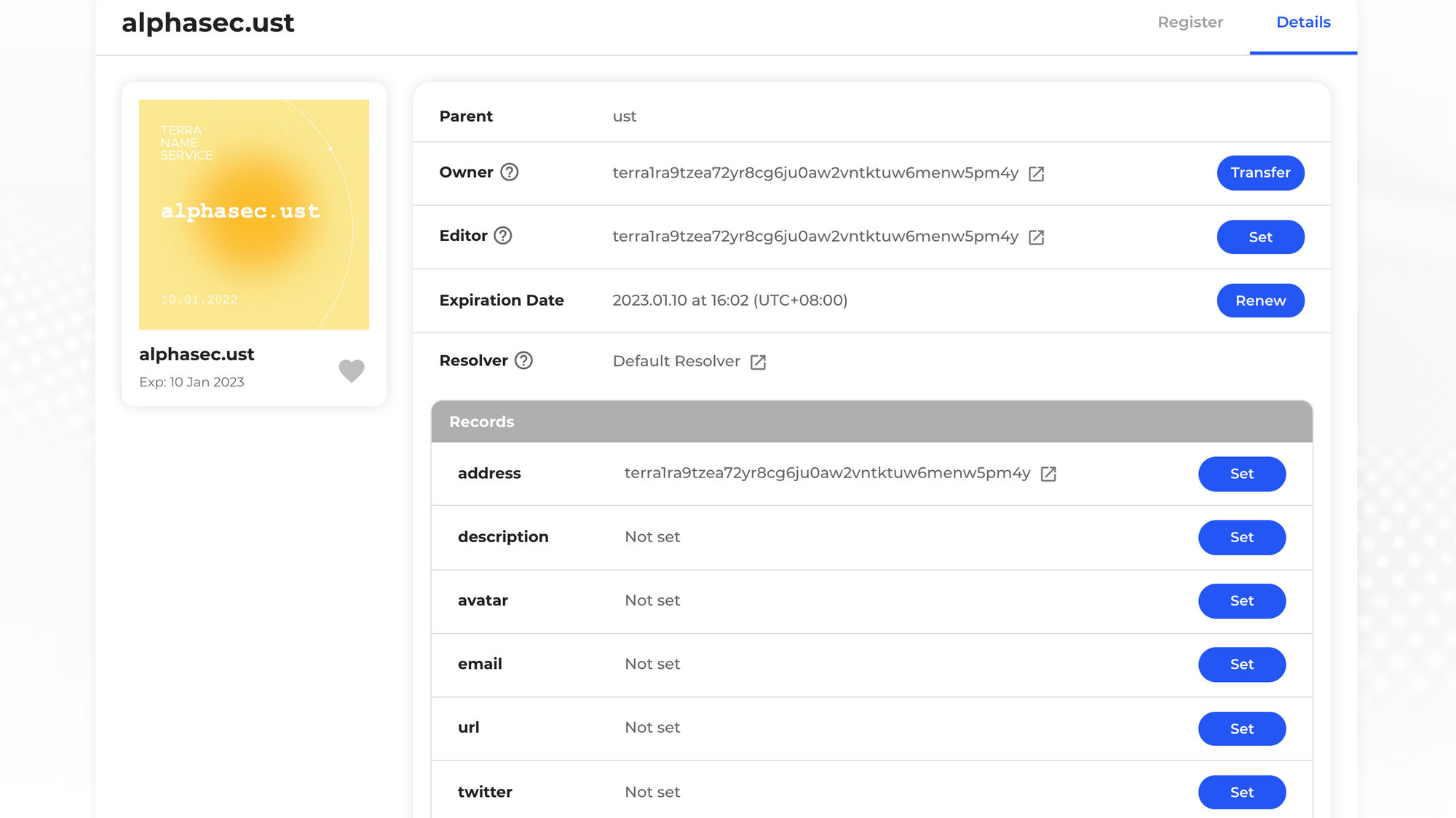 TNS domain details