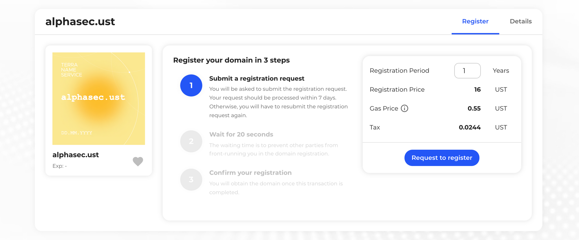 TNS registration request