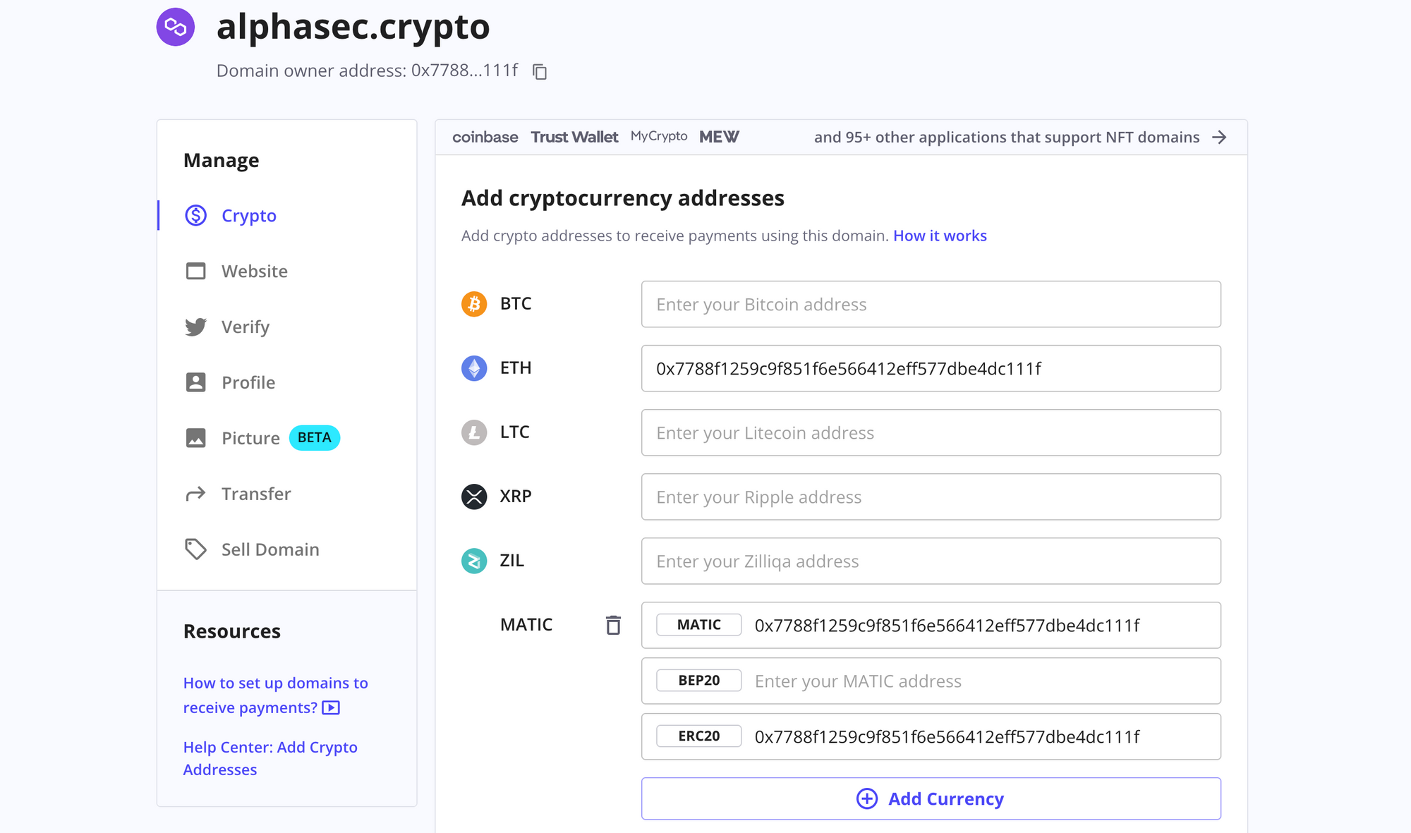 Manage domain metadata