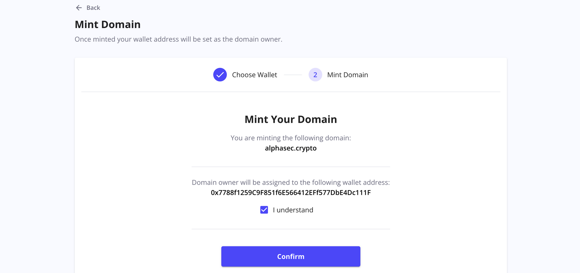 Mint domain - confirmation