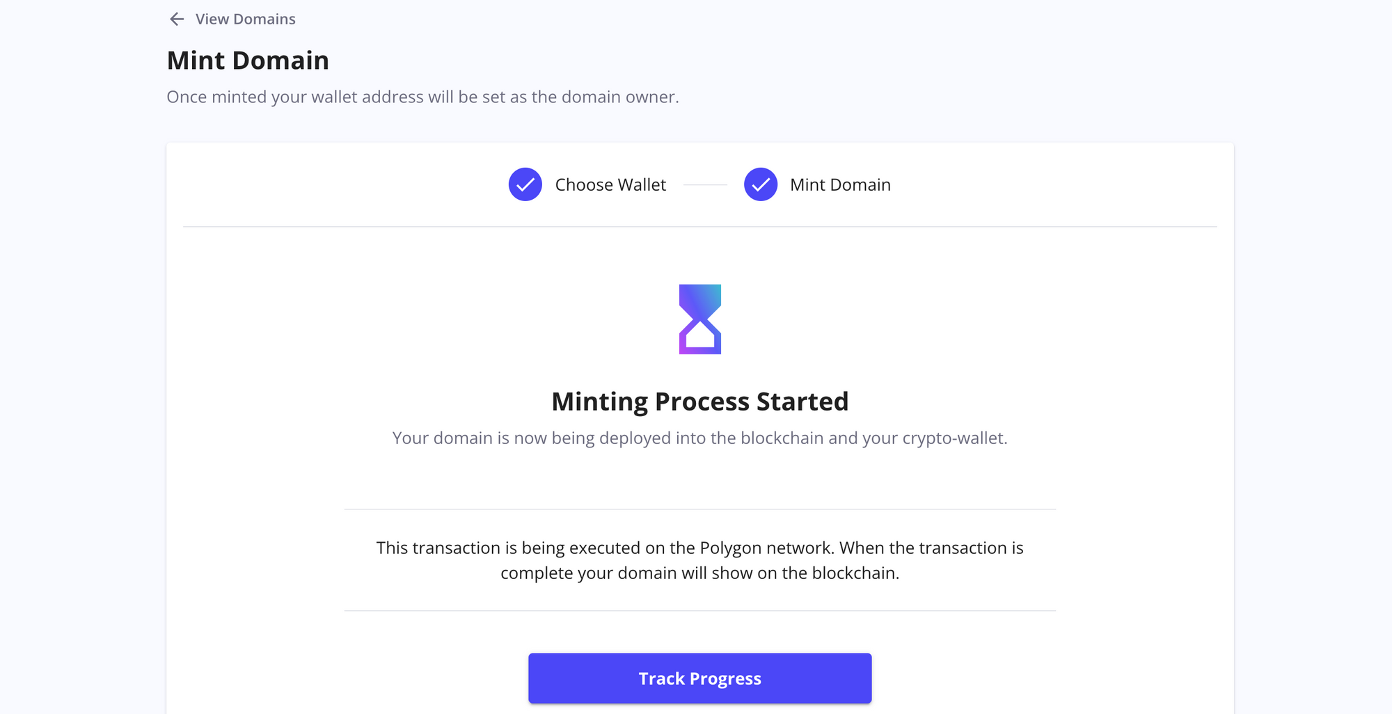 Mint domain - track progress