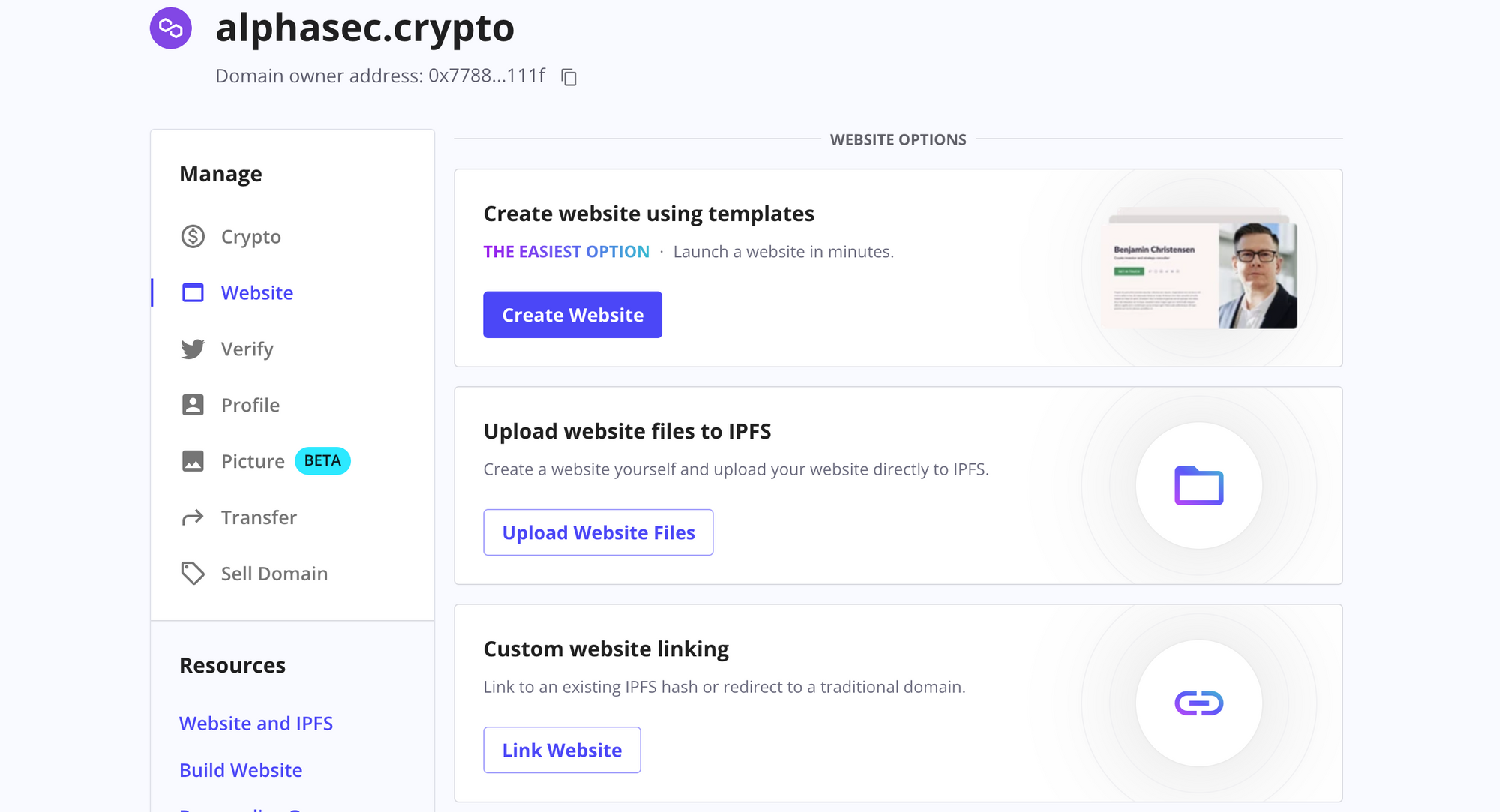 Upload website files to IPFS