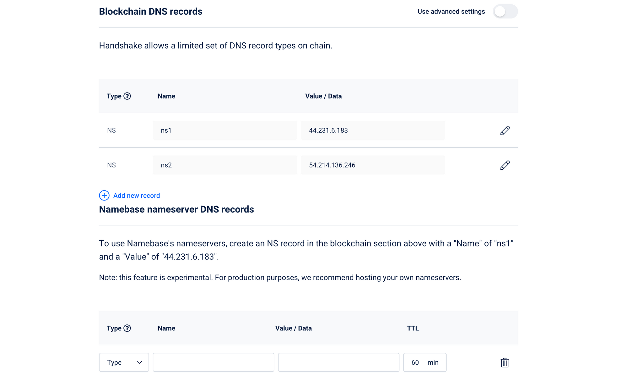 Namebase DNS records