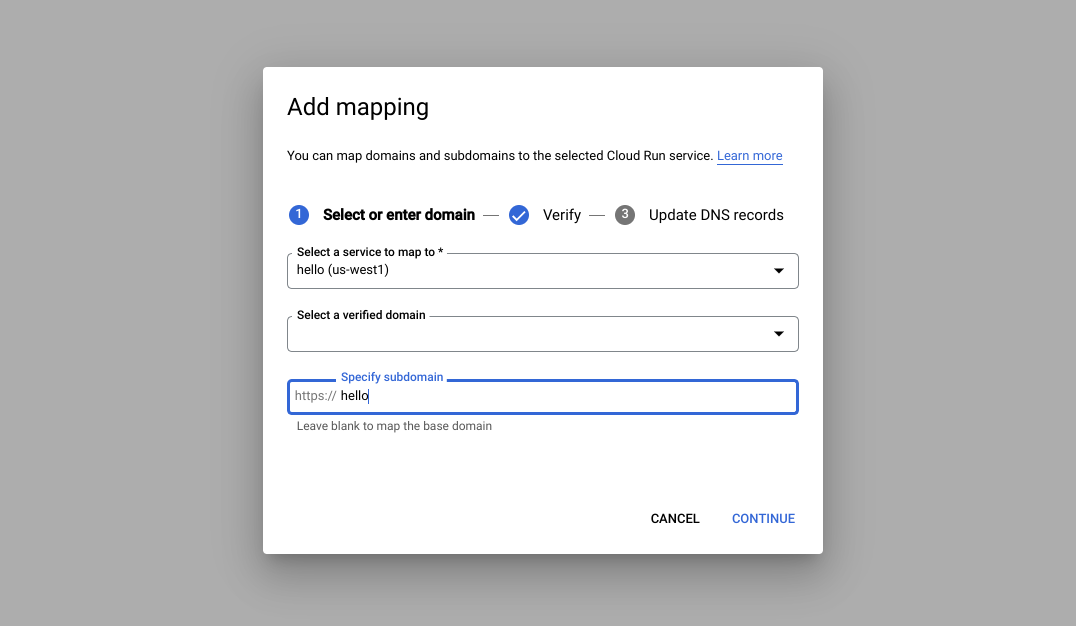 Cloud Run subdomain mapping