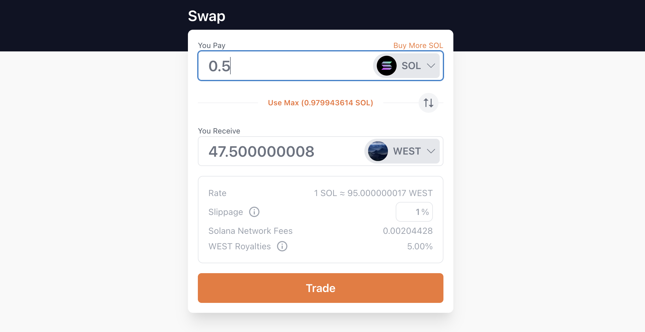 Swap SOL for newly minted Strata token