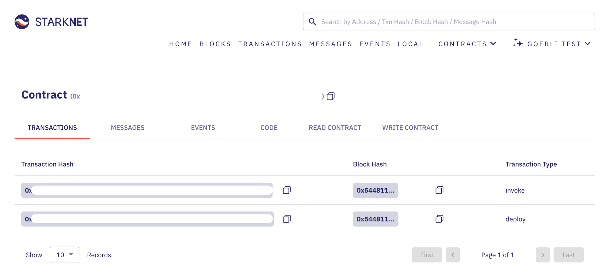 StarkNet block explorer