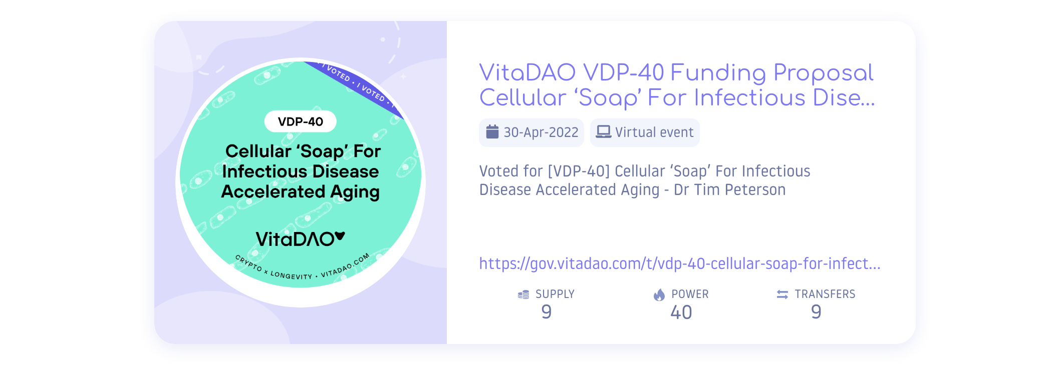 POAP issued for voting on a VitaDAO governance proposal