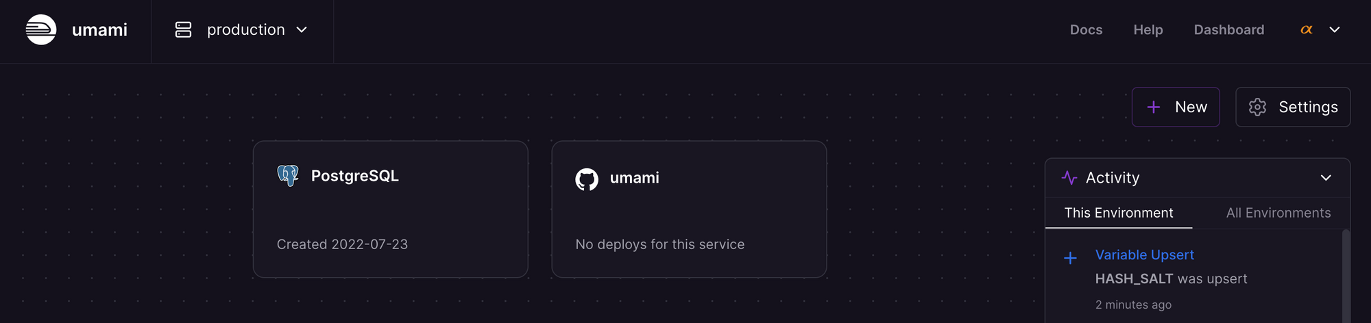 Umami service deployed
