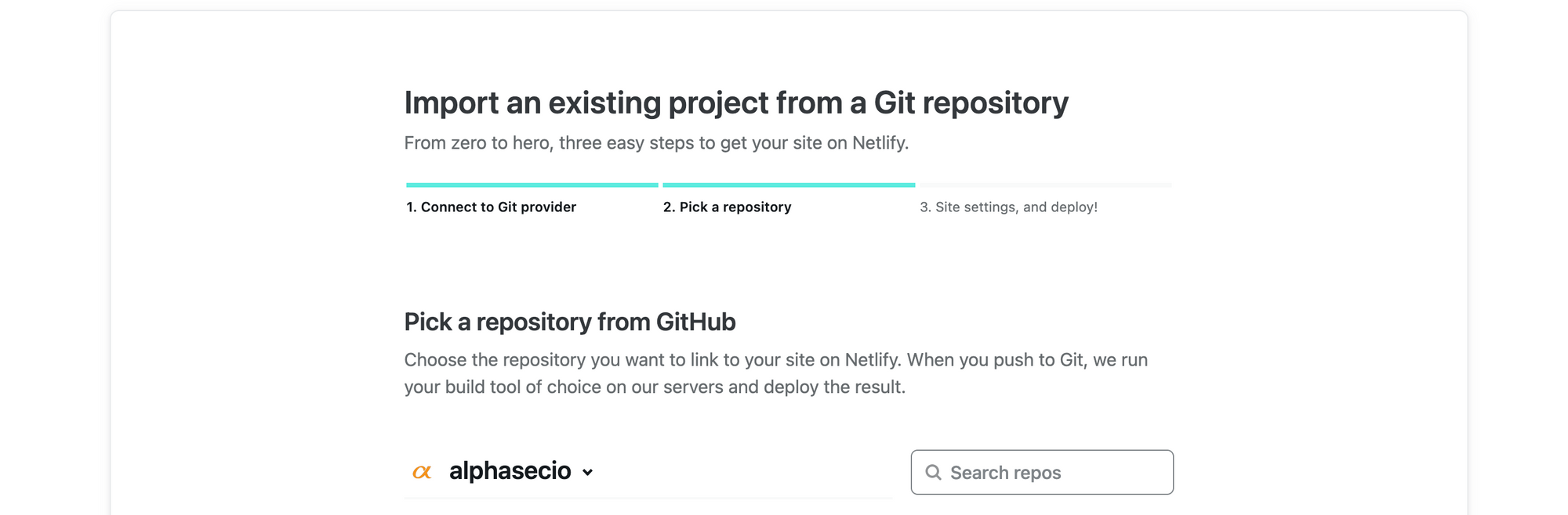 Select and import Git repo for continuous deployment