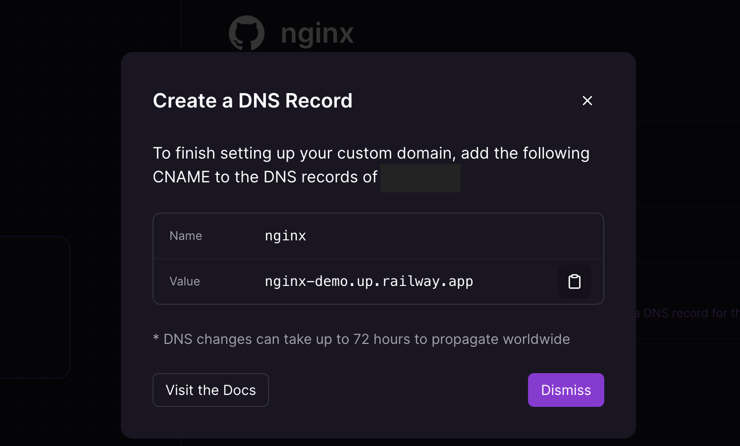 Create a DNS record for the custom domain