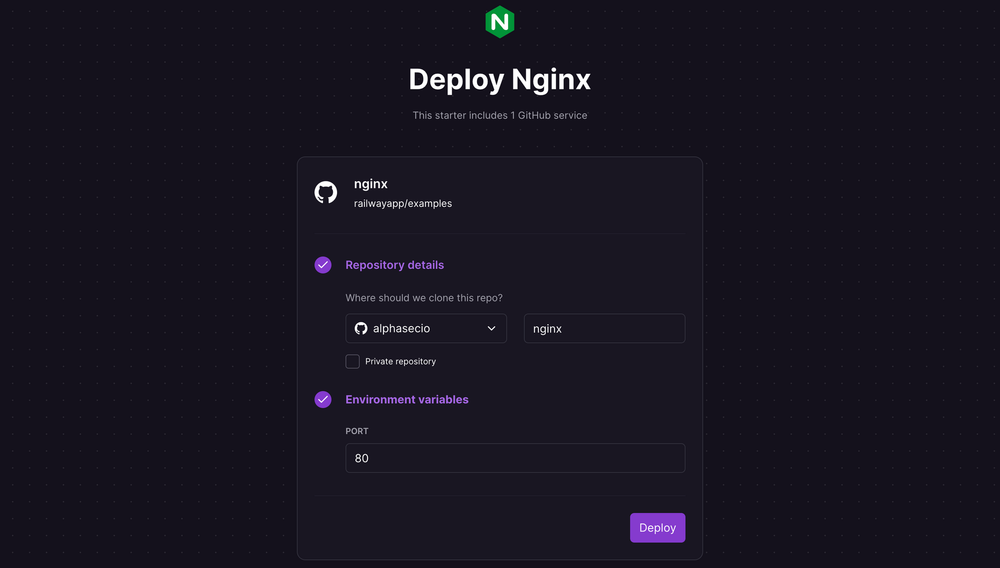 Deploy NGINX service on Railway