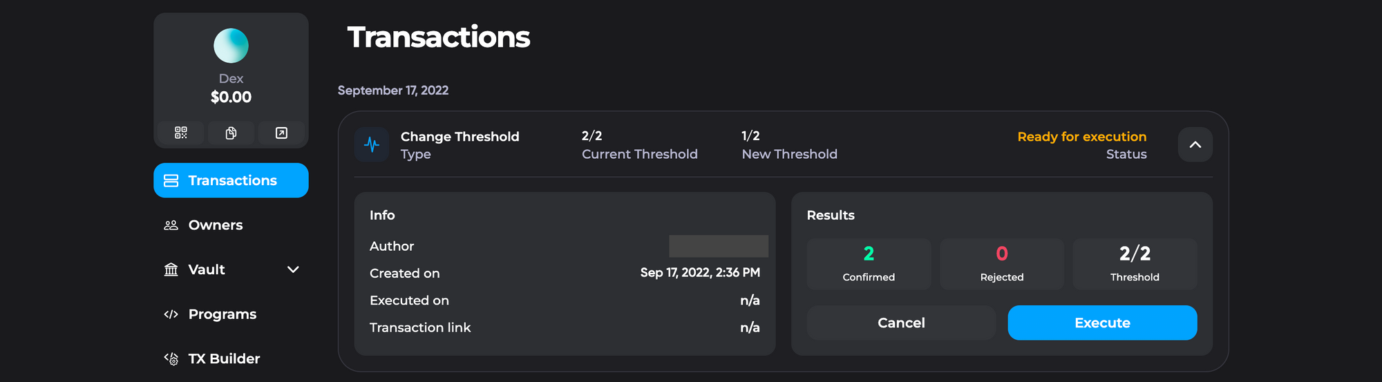 Execute transaction once confirmed by required signers