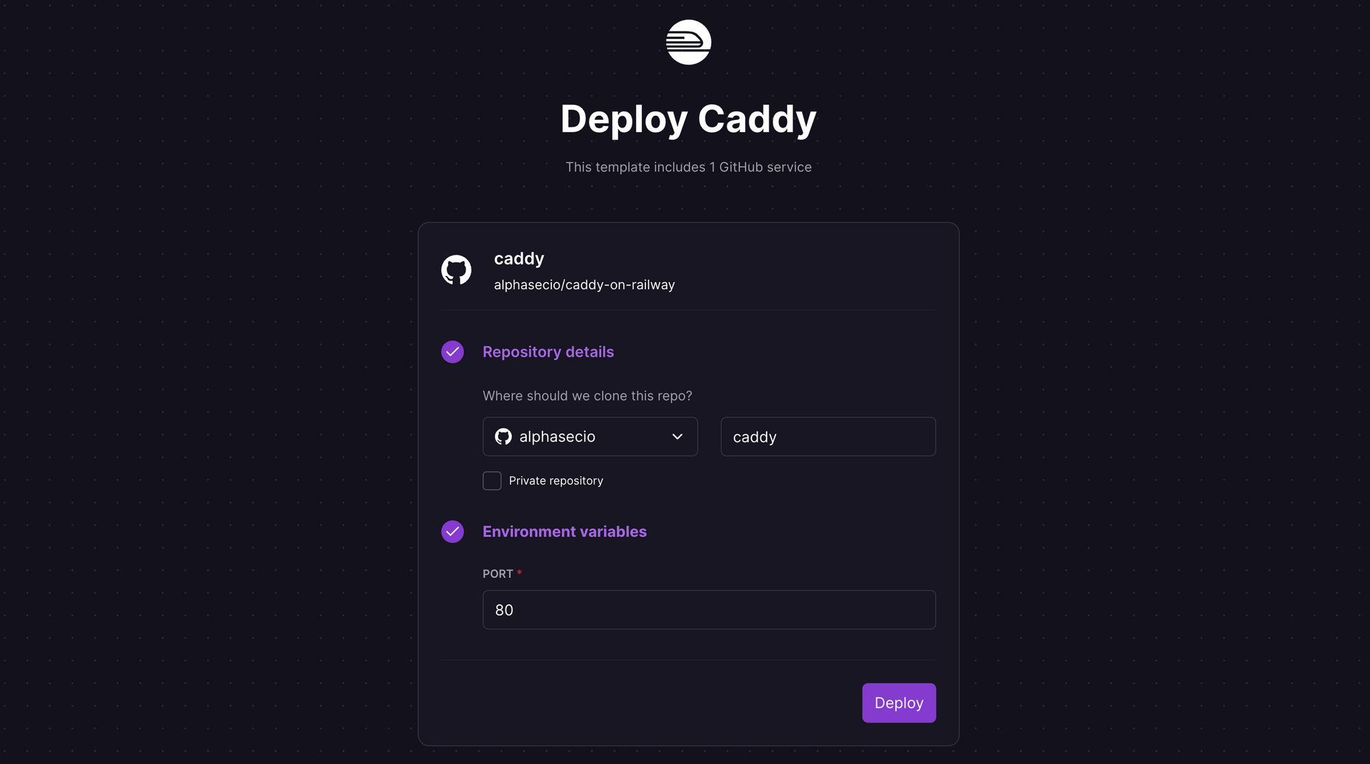 Caddy on Railway deployment template