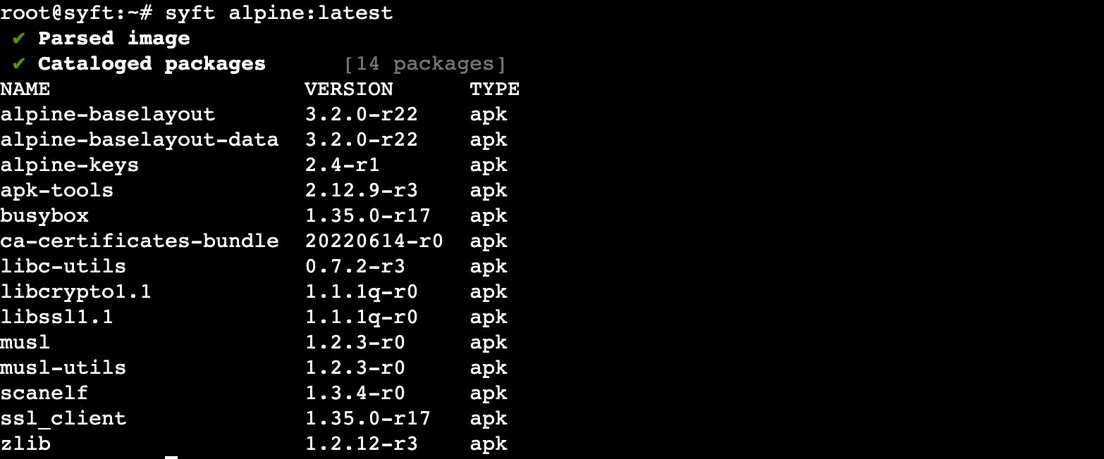 SBOM for alpine:latest package