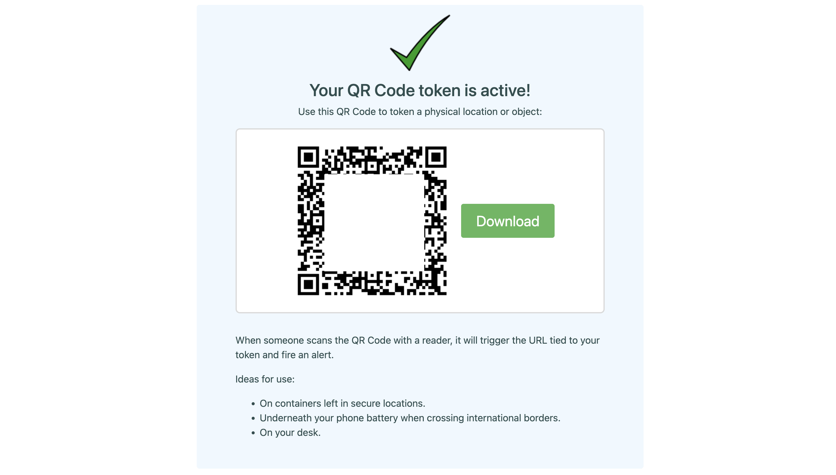 QR code token activated