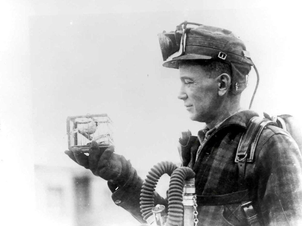 Mining foreman R. Thornburg with a canary (source: smithsonianmag.com)