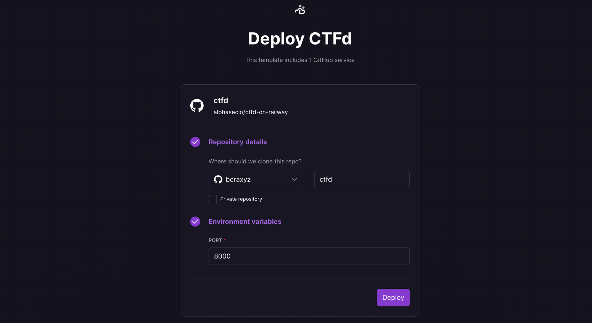 Deploy CTFd using the one-click starter template