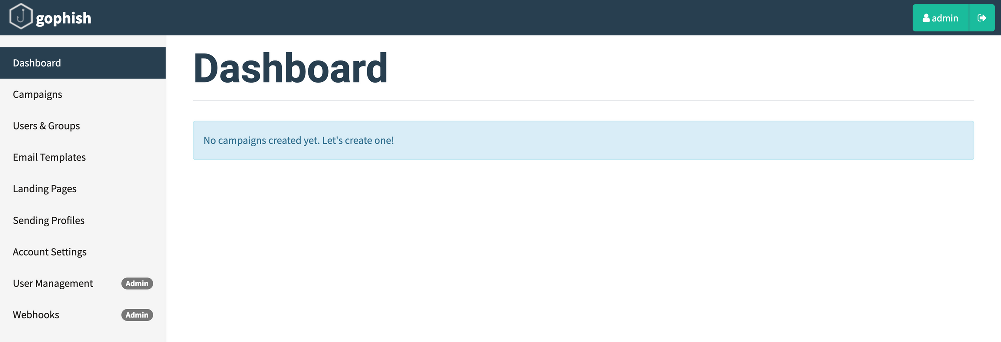 Gophish admin dashboard