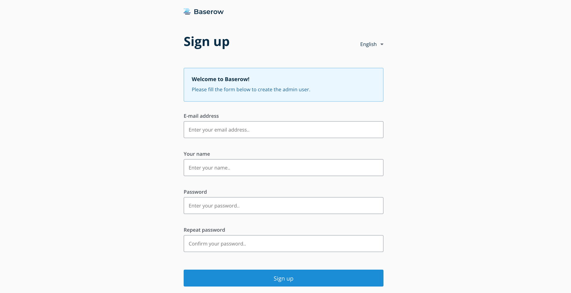 Baserow admin signup