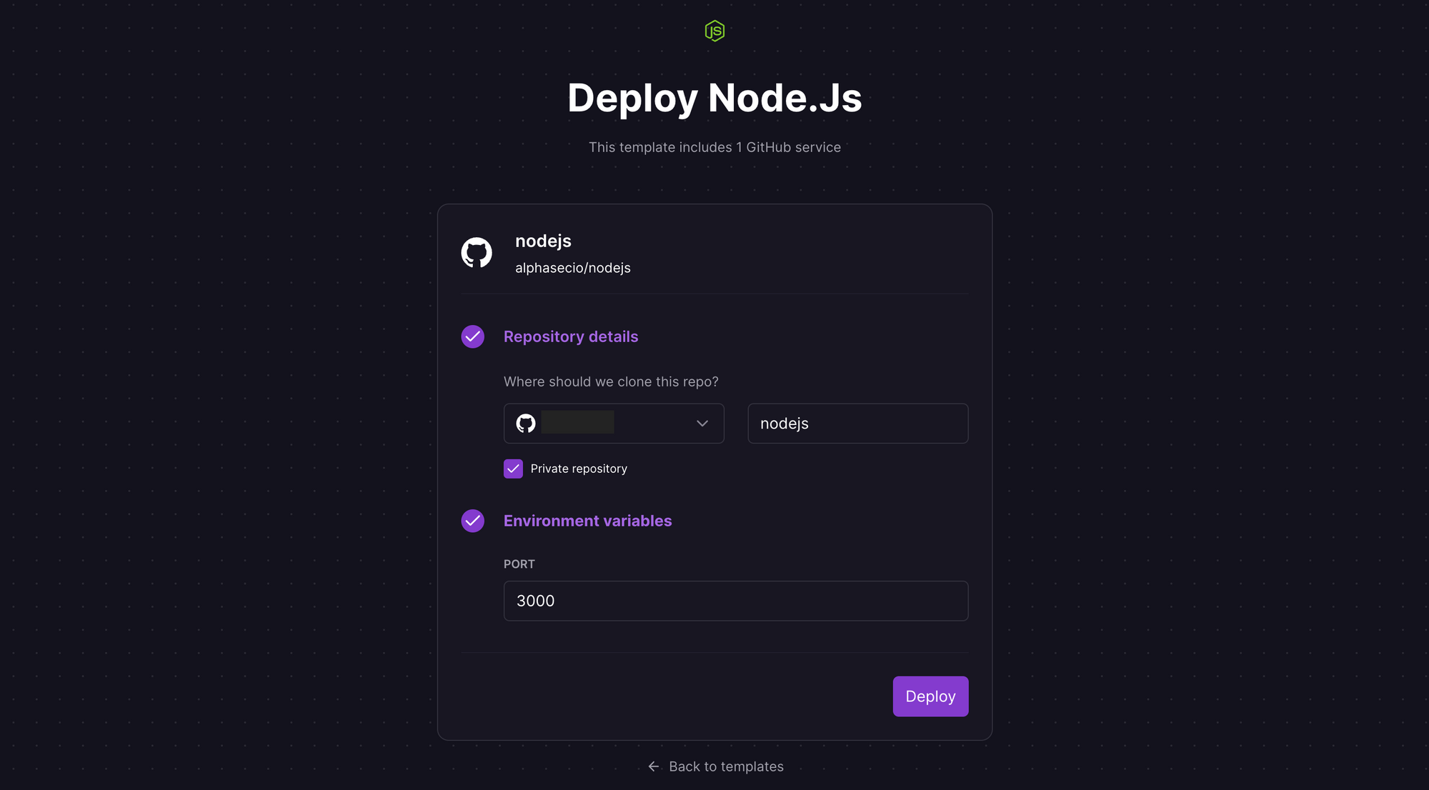 Deploy Node.js one-click template on Railway