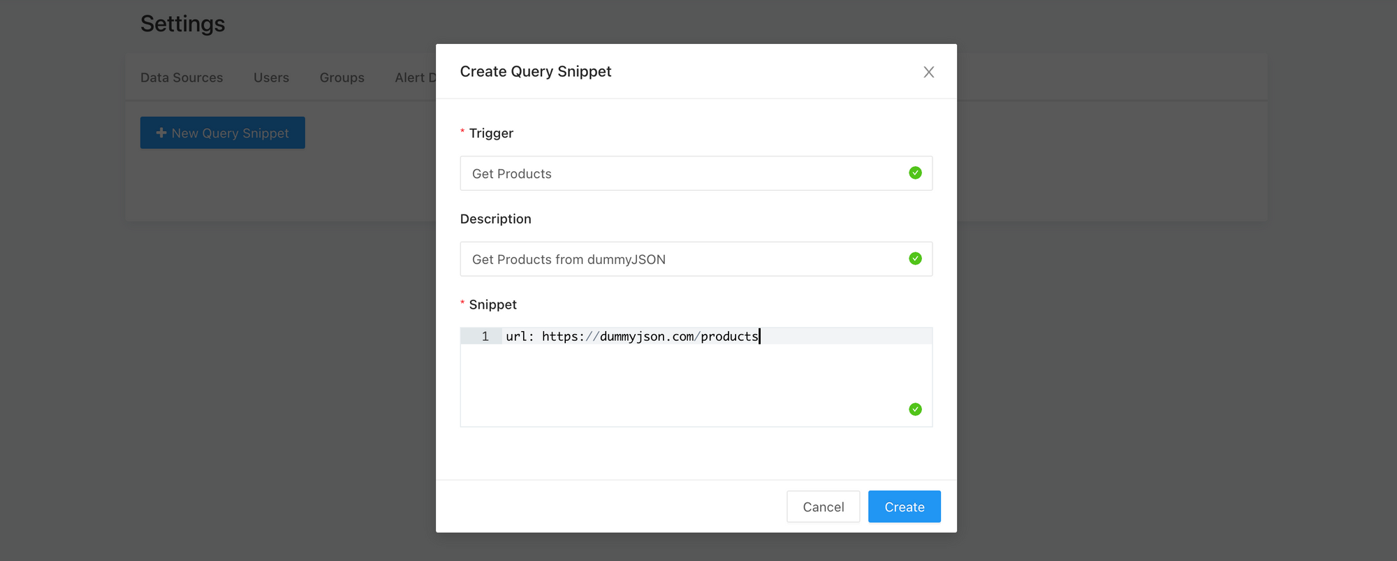 Create a query snippet