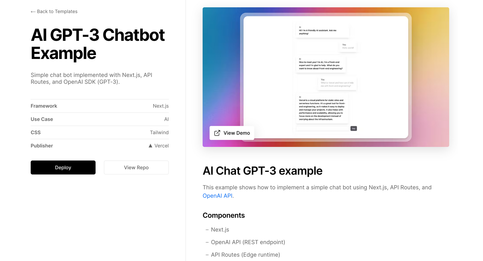AI GPT-3 Chatbot starter template from Vercel