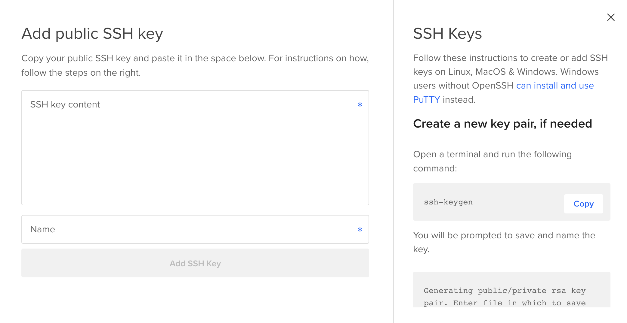 Upload SSH public key content to DigitalOcean droplet metadata