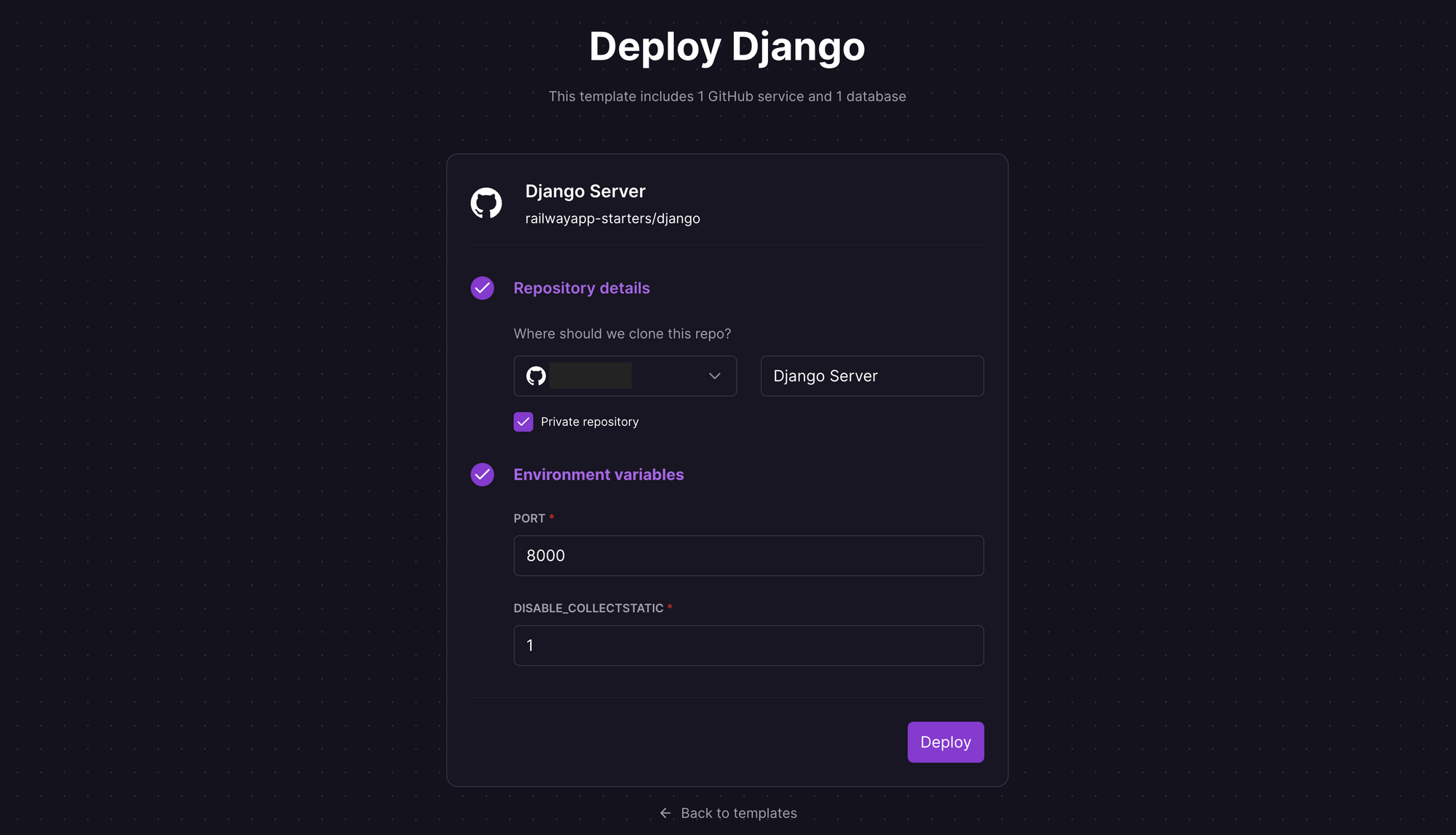 Deploy Django one-click starter template on Railway