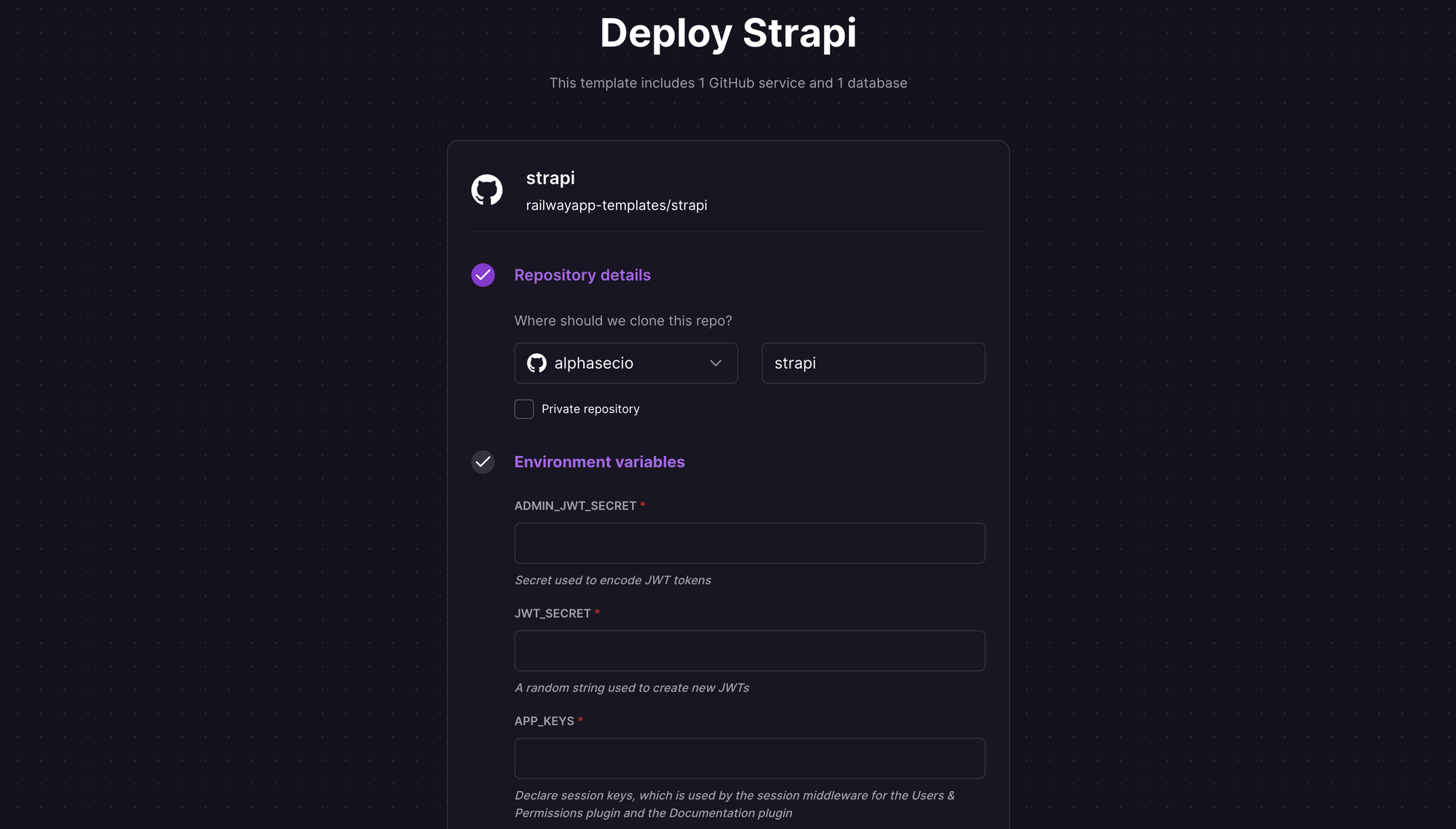 Deploy Strapi using the one-click starter on Railway