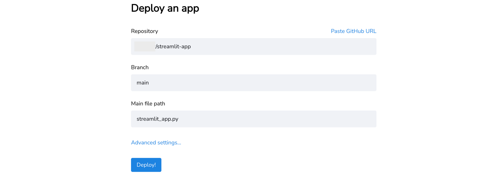 Deploy a Streamlit app from GitHub