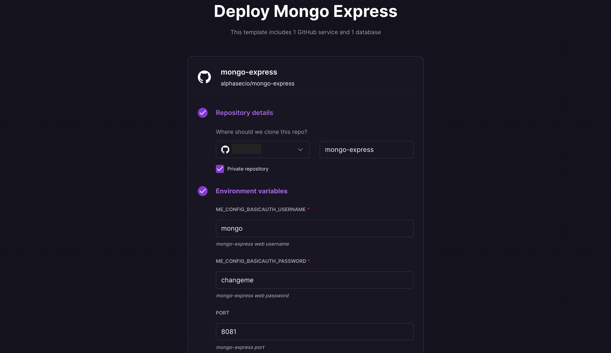 Deploy Mongo Express using one-click starter on Railway