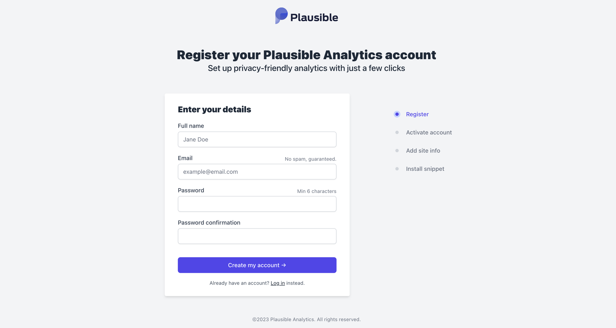 Plausible admin registration 