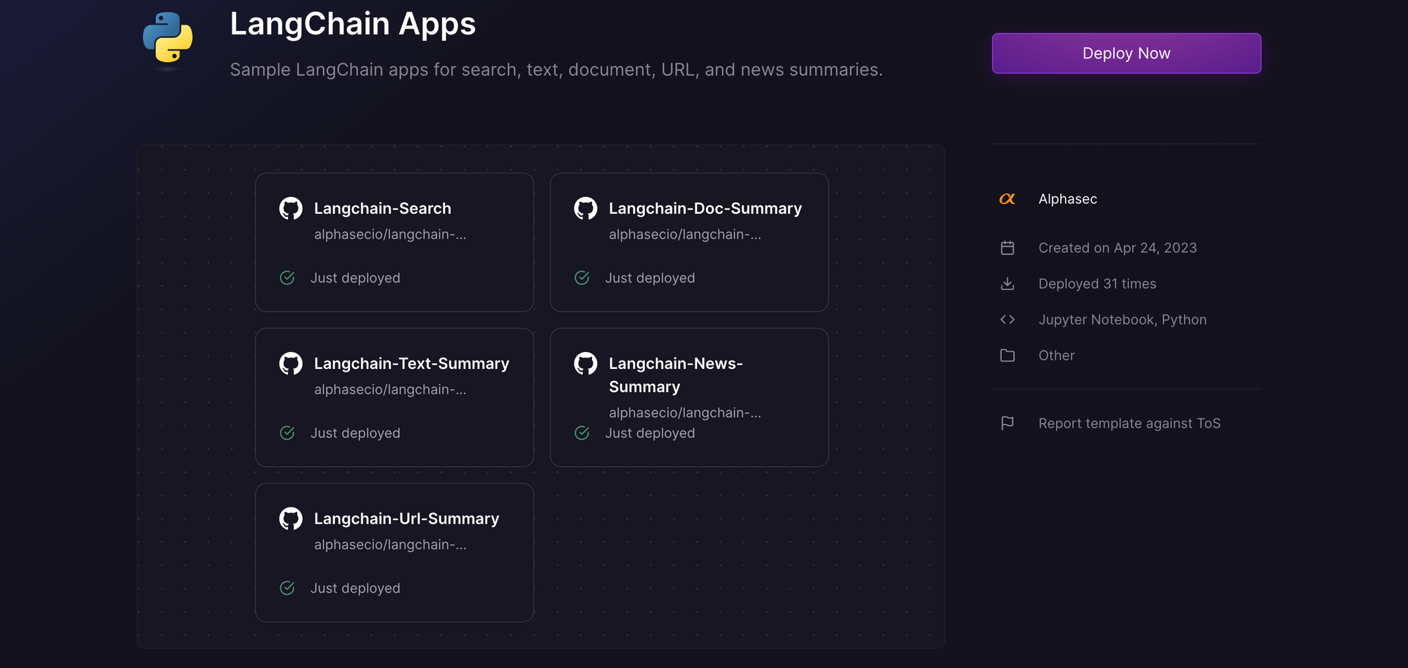 LangChain Apps one-click template on Railway