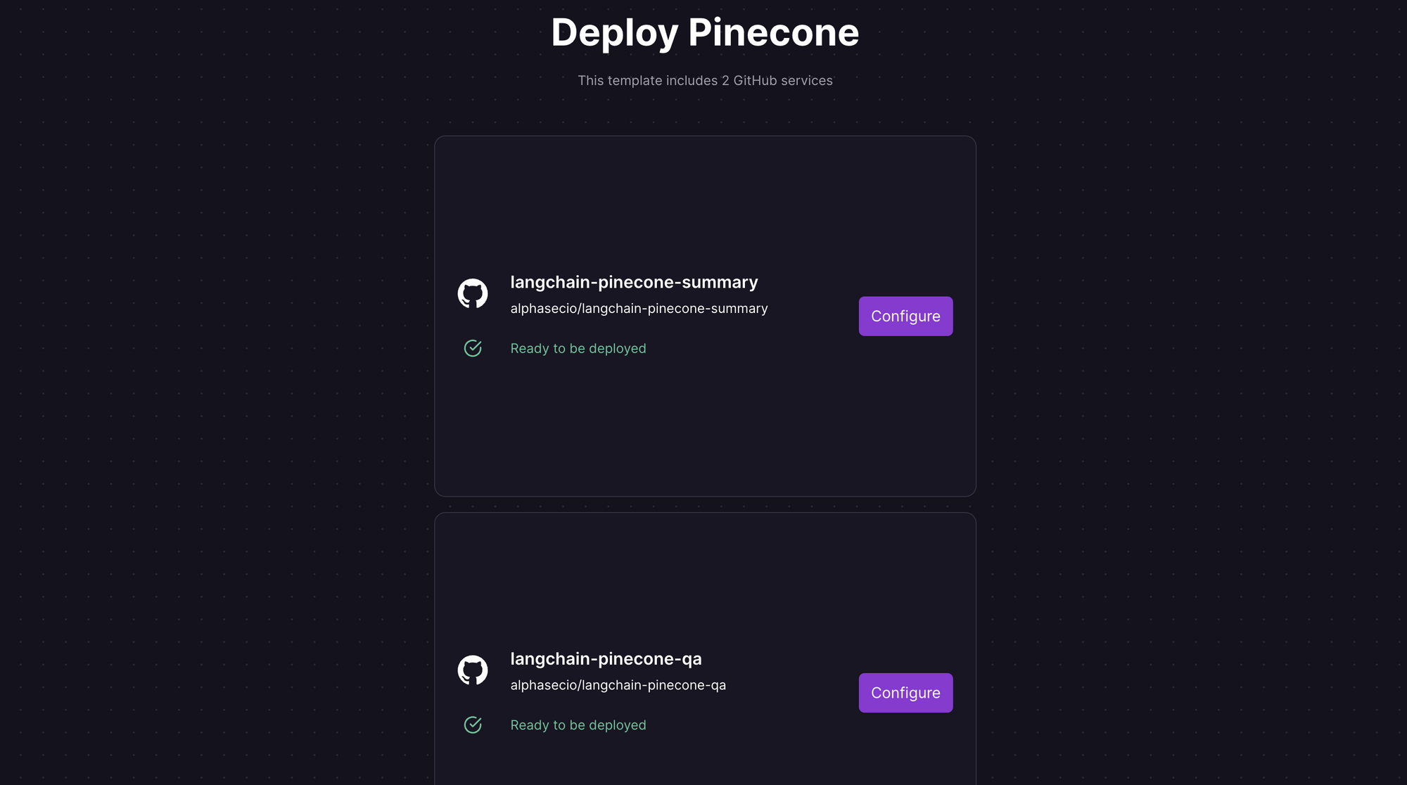Deploy Pinecone apps using one-click template on Railway