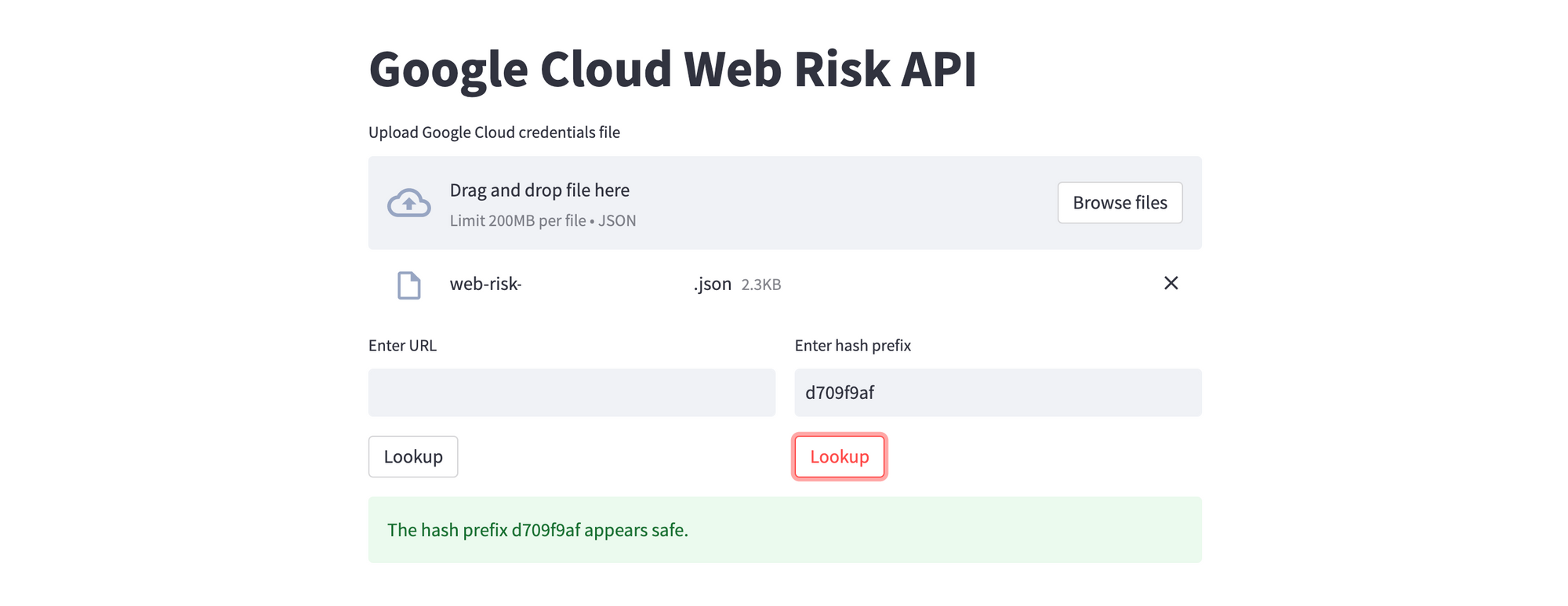 Sample lookup results for a URL hash prefix