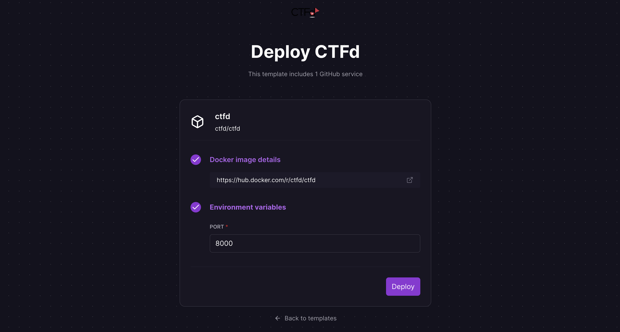 Deploy CTFd using the one-click starter template