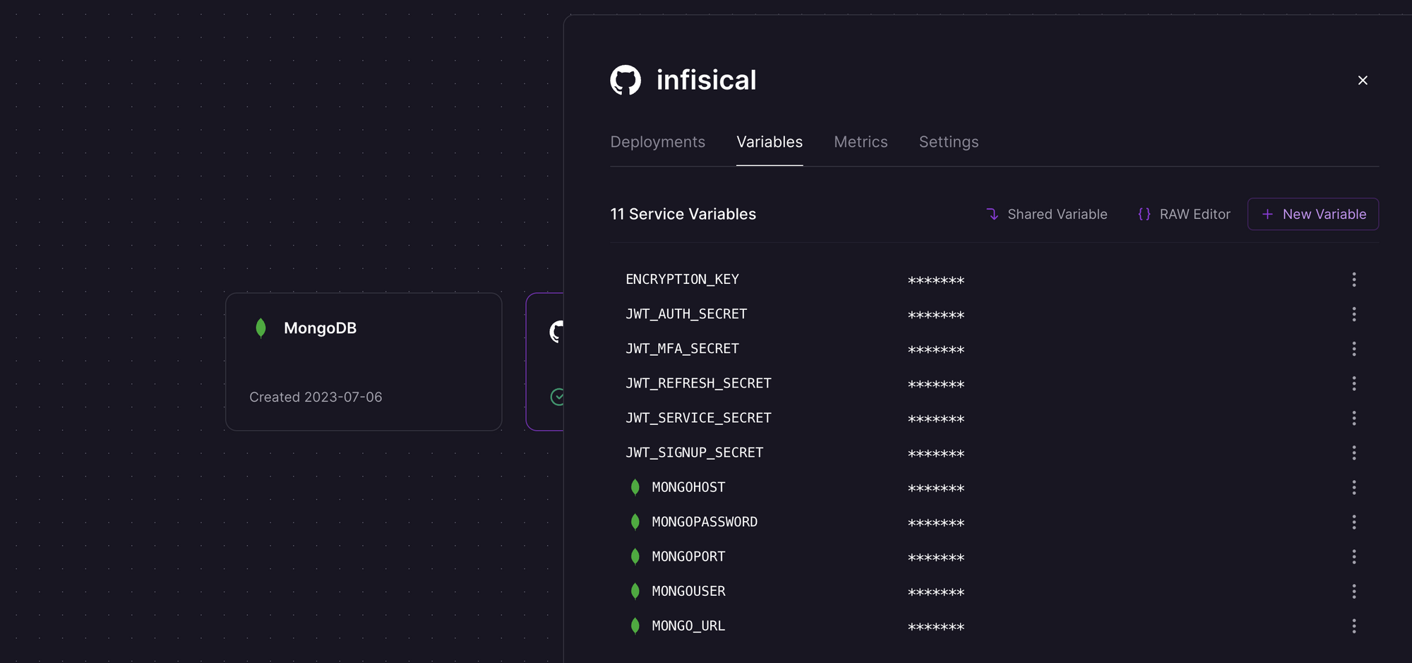 Add additional variables to the Infisical service