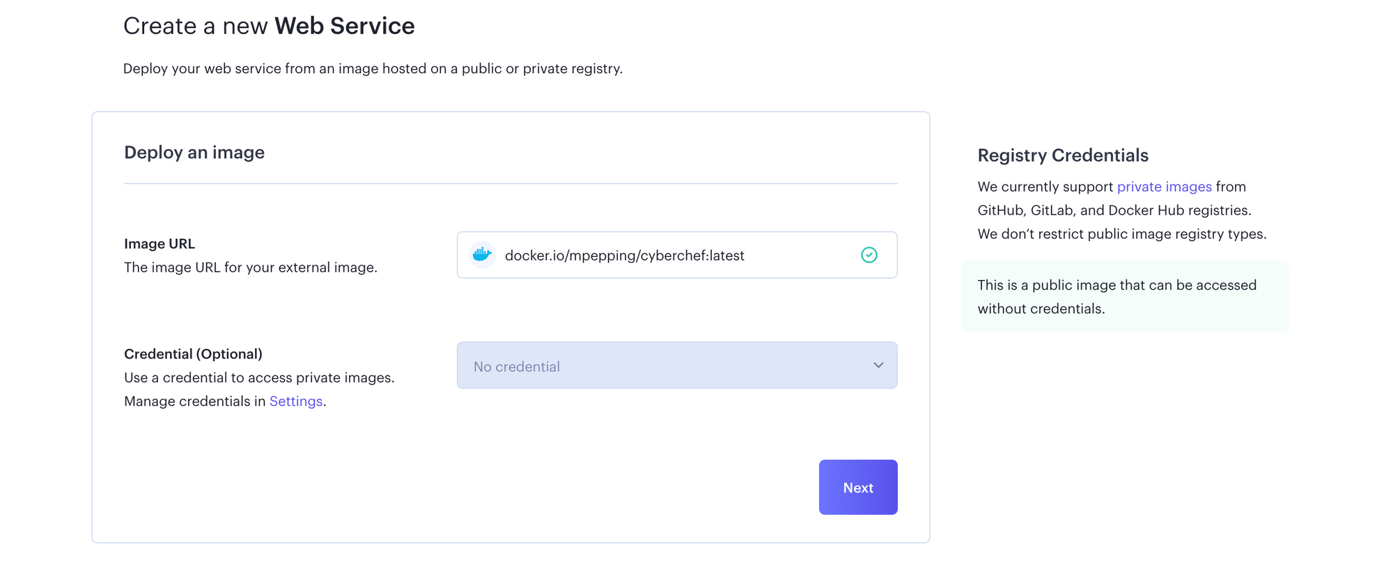 Create web service from a docker image