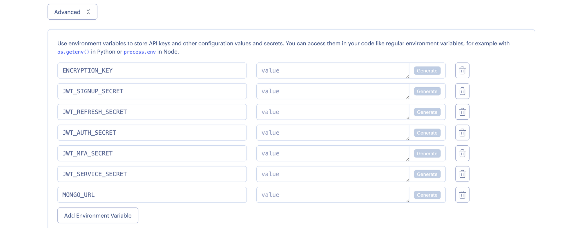 Configure necessary environment variables