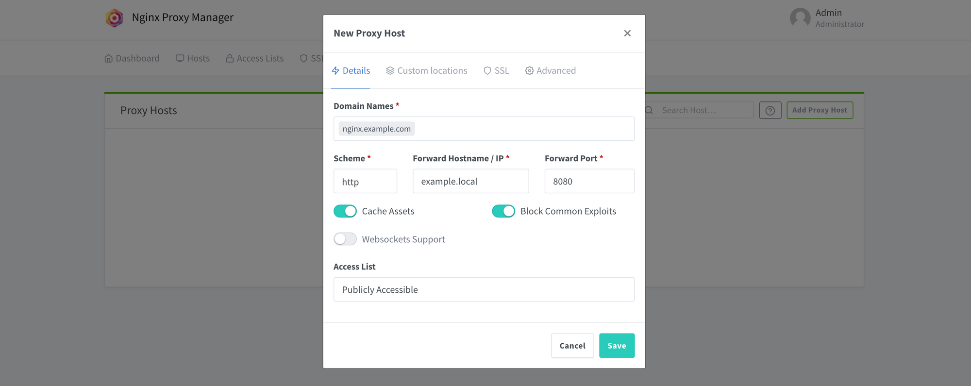 Create new proxy host