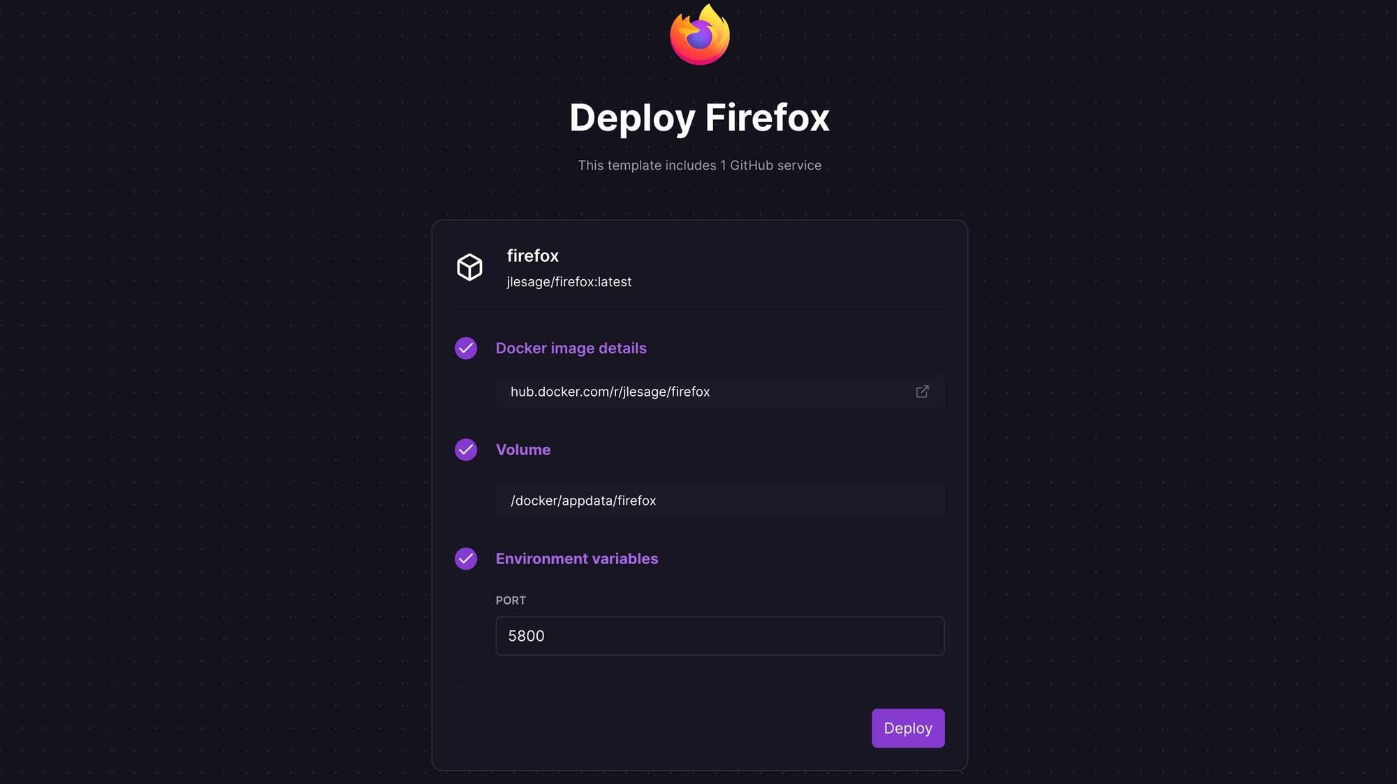 Deploy Firefox using one-click starter on Railway