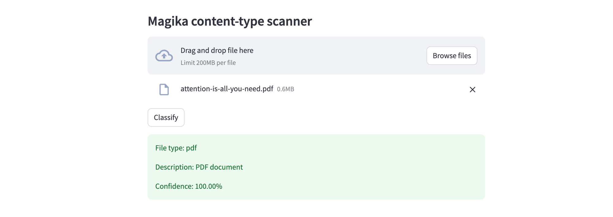 Test Magika content-type scanner using different file types
